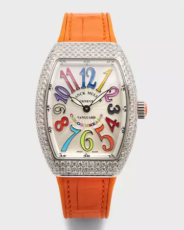 Franck Muller 32mm Stainless Steel Vanguard Color Dreams Diamond Watch with Orange Alligator Strap | Neiman Marcus
