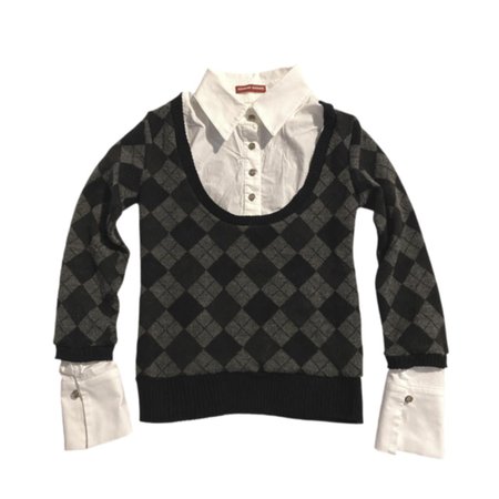 argyle knit layered sweater vest blouse top