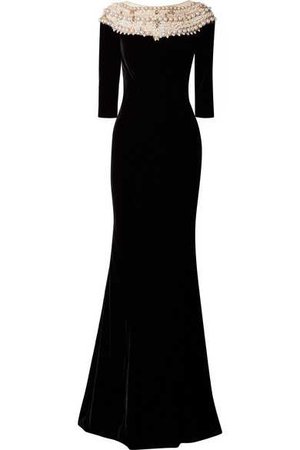 Marchesa | Embellished tulle-trimmed velvet gown | NET-A-PORTER.COM