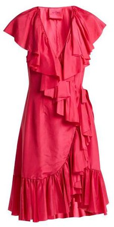 Loup Charmant - Ruffled Silk Wrap Dress - Womens - Fuchsia