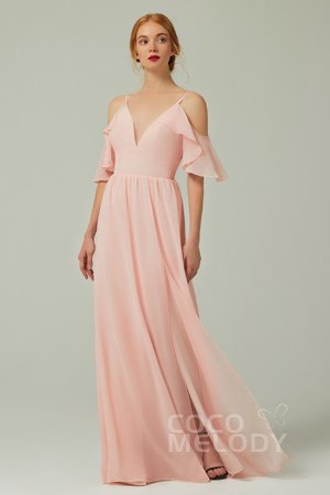 Pink V-Neck Chiffon Bridesmaid Dress with Split Ruffles CB0236 | Cocomelody
