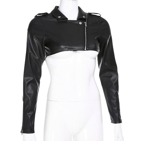 Black PU Leather Crop Jacket / Rocker Chick Wear / Long Sleeve Turn-Down Zipper Short Jacket | HARD'N'HEAVY