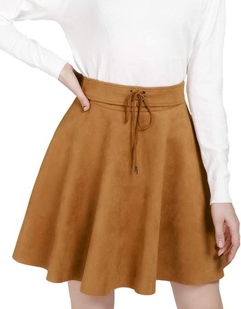 Amazon.com: DIASHINY Women's Belt Tie High Waist A Line Skater Flared Stretch Faux Suede Mini Skirts Light Brown M : Clothing, Shoes & Jewelry