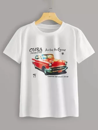 Car And Letter Graphic Tee | SHEIN USA white