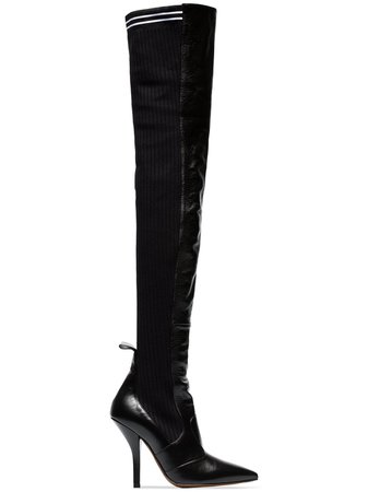 Fendi black Rockoko 105 leather and fabric over the knee boots £1,190 - Fast Global Shipping, Free Returns