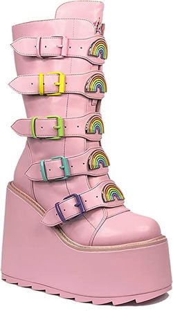Amazon.com: YRU Dune Rainbow Platform Boots in Pastel Pink - Pink - Rave, Goth, EDM, Festival : Clothing, Shoes & Jewelry
