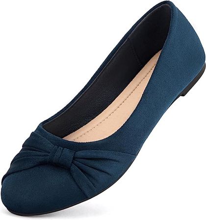 Amazon.com | MaxMuxun Women's Faux Suede Round Toe Ballet Dressy Navy Blue Flats Shoes | Flats