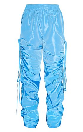 Sky Blue Shell Ruched Leg Joggers | Trousers | PrettyLittleThing USA