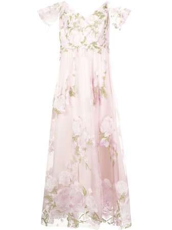 Marchesa Notte, off-shoulder floral embroidered gown