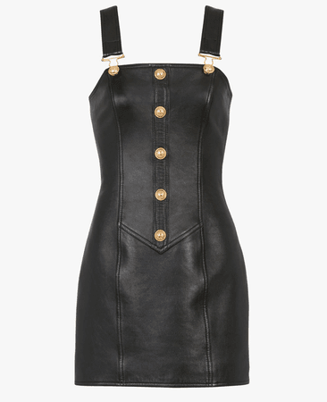 Balmain-Short black leather overall dress