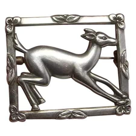 Deer Brooch Silver Antique Animal Pin Sterling Deer Jewelry Animal : Argentum | Ruby Lane