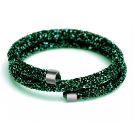 Silver Dark Emerald Green Crystal Stardust Bracelet Cuff Bangle Two Rows