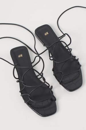 Black lace up flat sandal