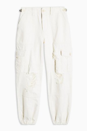 Distressed Cuff Utility Trousers | Topshop white