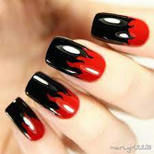 red and black nails - flames