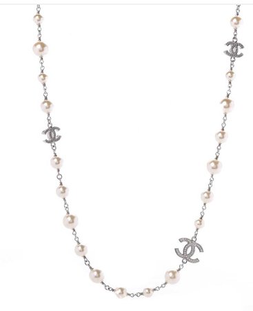 authentic CHANEL Crystal Pearl CC Long Necklace Silver $4,500