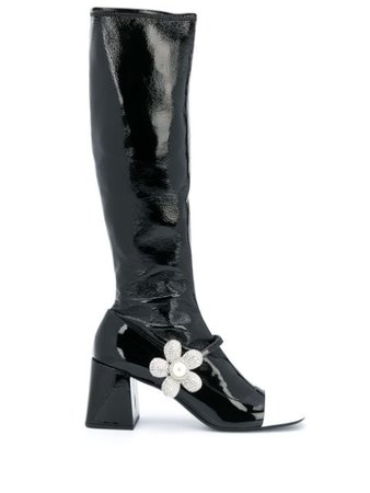 Shop black Miu Miu colour block knee-length boots with Express Delivery - Farfetch
