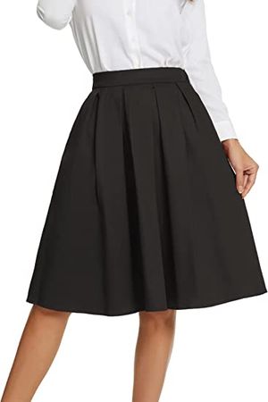 Amazon.com: Tandisk Women's High Waist Flared Skirt Pleated Midi Skirt with Pocket Black 2XL : Clothing, Shoes & Jewelry