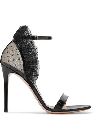 Gianvito Rossi | 105 ruffled point d'esprit and patent-leather sandals | NET-A-PORTER.COM