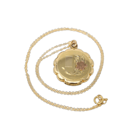 Vintage Flower Locket - Retro 12k Gold Filled Floral Designs Scalloped Necklace - Circa 1940s Era Statement Keepsake La Mode 40s Jewelry