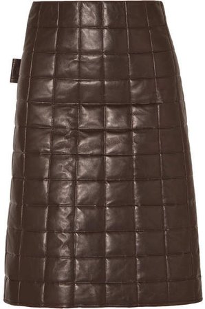 Quilted Leather Skirt - Brown