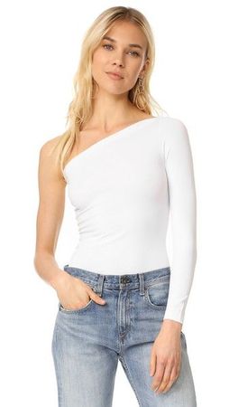 white long sleeve one shoulder top