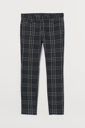 Skinny Fit Twill Pants - Dark green/plaid - Men | H&M US