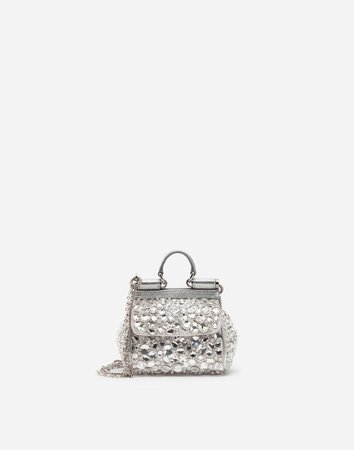 Women's Mini Bags and Clutches | Dolce&Gabbana - MICRO SICILY BAG IN SATIN WITH EMBROIDERIES
