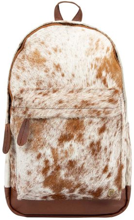 MAHI Leather - Classic Cowhide Leather Backpack Rucksack In Brown & White