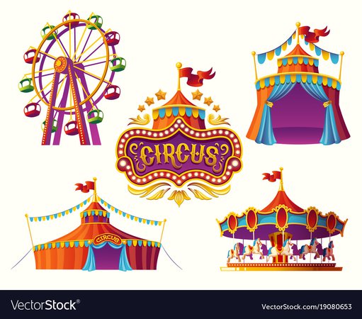 Carnival circus icons with a tent carousels Vector Image