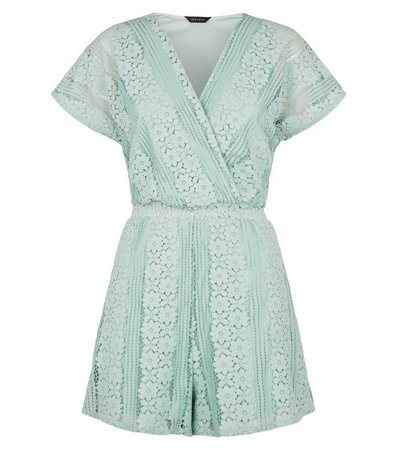 Light Green Wrap Front Lace Playsuit | New Look