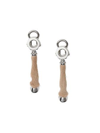 Burberry Calf Hair And Palladium-Plated Hoof Drop Earrings | Farfetch.com
