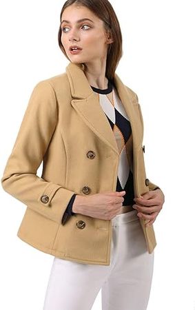Amazon.com: Allegra K Women's Notched Lapel Double Breasted Pea Coat : Clothing, Shoes & Jewelry