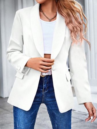 SHEIN BIZwear Shawl Collar Single Button Blazer Workwear | SHEIN