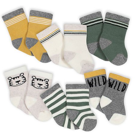 Gerber® 6-Pack Wild Stripe Terry Socks in Grey/Green | buybuy BABY