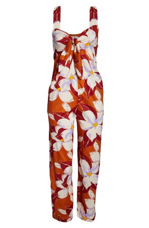 Madewell Island Magnolias Tie-Front Cover-Up Jumpsuit  orange