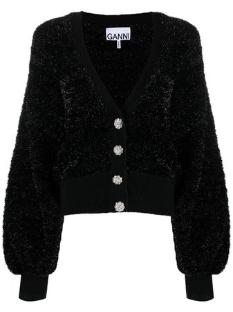 Shop GANNI V-neck textured cardigan with Express Delivery - FARFETCH