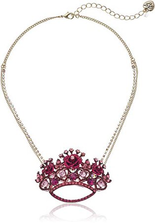 Betsey Johnson Roses Pink Crown Pendant Necklace: Clothing