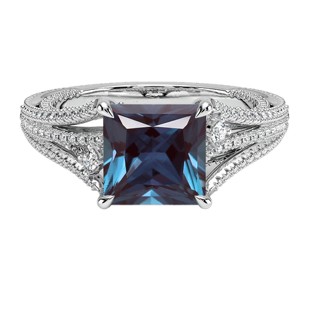 18K White Gold Sincelo Diamond Ring (3/4 Ct. Tw. 7mm Color Change Princess Lab Created Alexandrite Cut