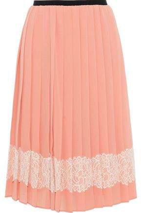 Lace-appliqued Pleated Chiffon Skirt