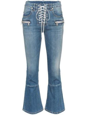 Unravel Project Mid Rise lace-up Cropped Kick Flare Jeans - Farfetch