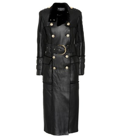 Shearling-trimmed leather coat