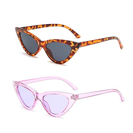 Amazon.com: YOSHYA Retro Vintage Narrow Cat Eye Sunglasses for Women Clout Goggles Plastic Frame (Leoaprd Grey + Clear Purple/Purple): Clothing