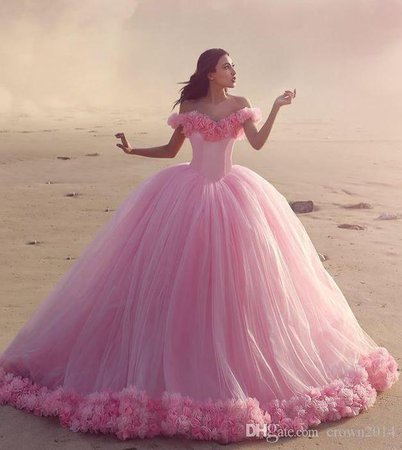 Puffy 2020 Pink Quinceanera Dresses Princess Cinderella Long Ball Gown Sweet 16 Year Girls Prom Evening Dress Off Shoulder 3D Flower Quinceanera Dresses Uk Quinceanera Dresses With Straps From Crown2014, $130.64| DHgate.Com