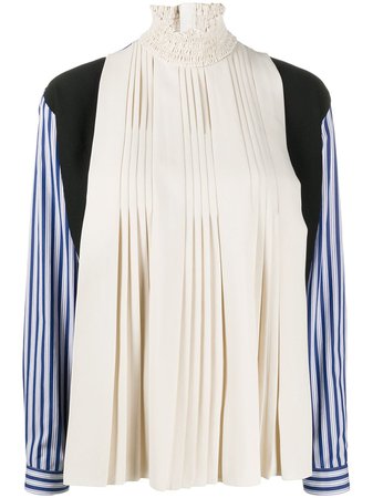 Blue Prada striped sleeves pleated blouse - Farfetch