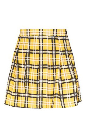 Yellow Check Tennis Side Split Skirt | Skirts | PrettyLittleThing