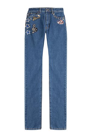 Straight Leg Jeans with Patches and Embellishment Gr. 26