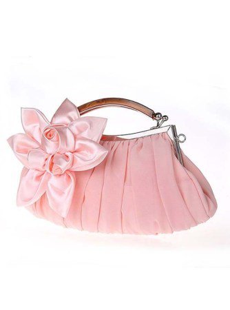 Soft pink satin floral clutch wooden handle evening bags – Traditional Chinese Clothes