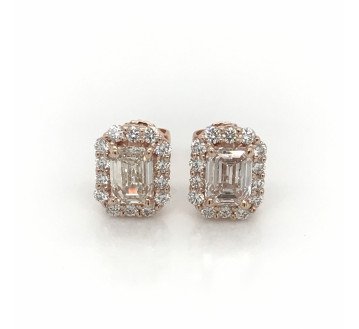 Champagne Diamond Halo Earrings in 14kt. Rose Gold (2.46ct. tw.) - Diamond Earrings - Earrings - Jewelry
