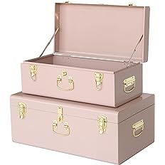 Vixdonos Decorative Metal Box Storage Trunks Set of 2 College Dorm Chest with Handle (Pink) : Home & Kitchen